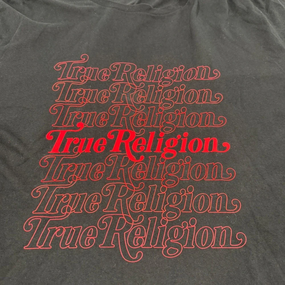 True Religion Mens Black Red Stacked Logo Graphic Tee 3XL Short Sleeve Cotton